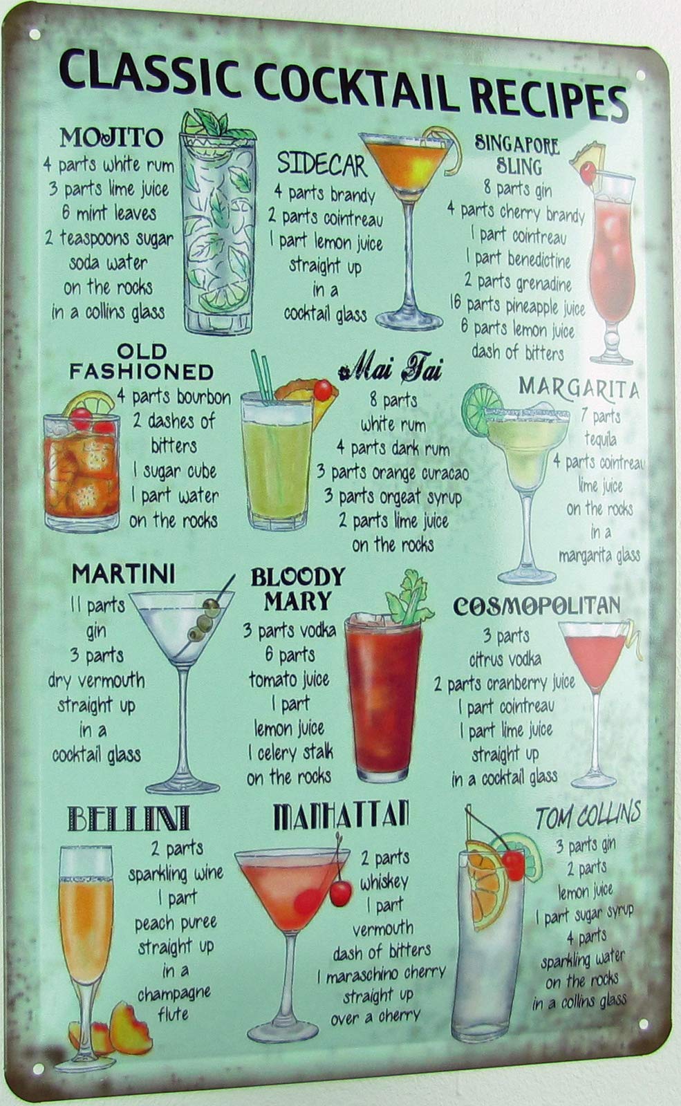 targa metallica con vintage del cocktail margarita