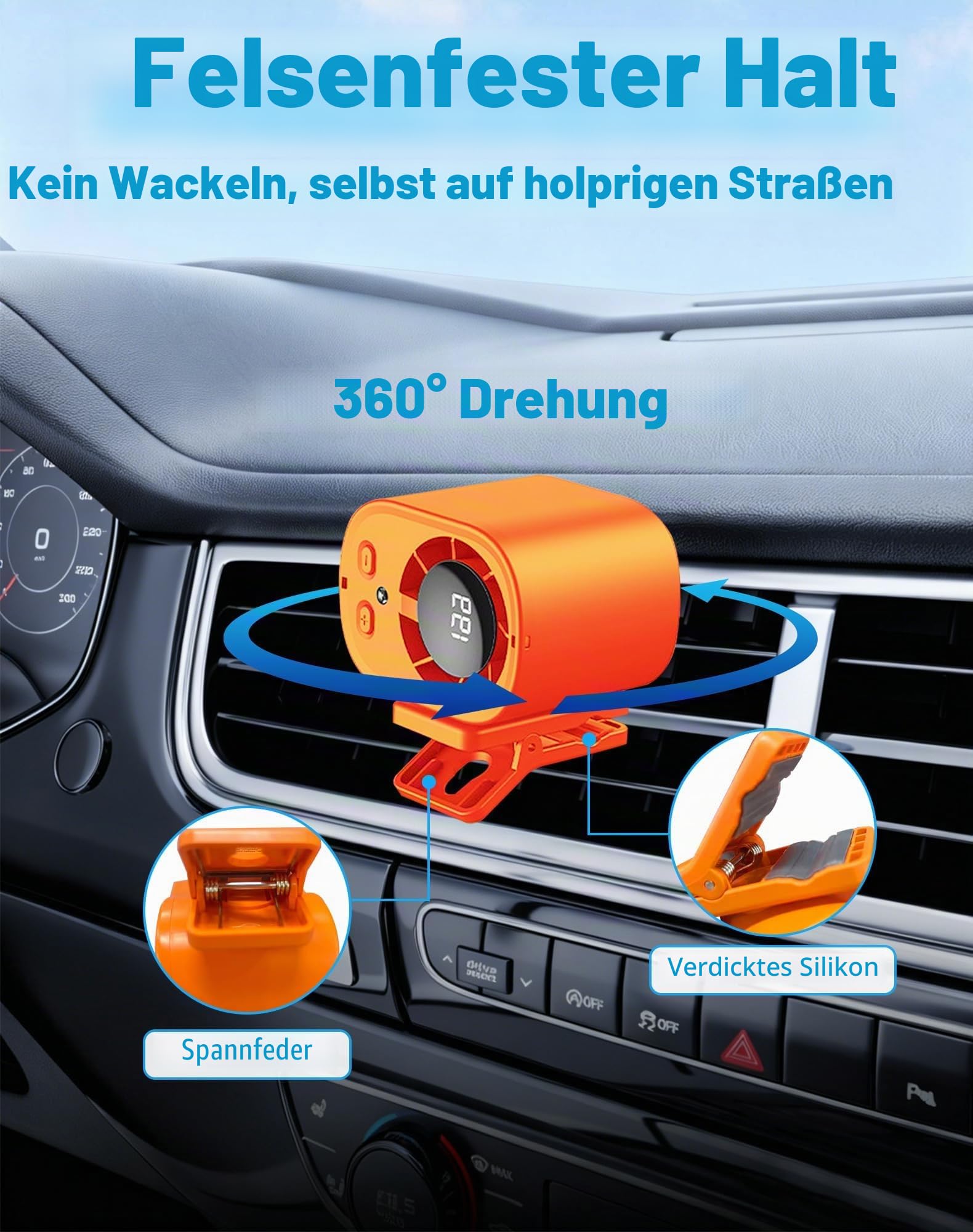 2026 Auto Clip on Klimaanlage Ventilator mit LED Display - 360° Drehung, 199 Geschwindigkeiten & Halbkühlungstechnologie, USB Wiederaufladbarer Persönlicher Ventilator, Freisprechanlage Clip on