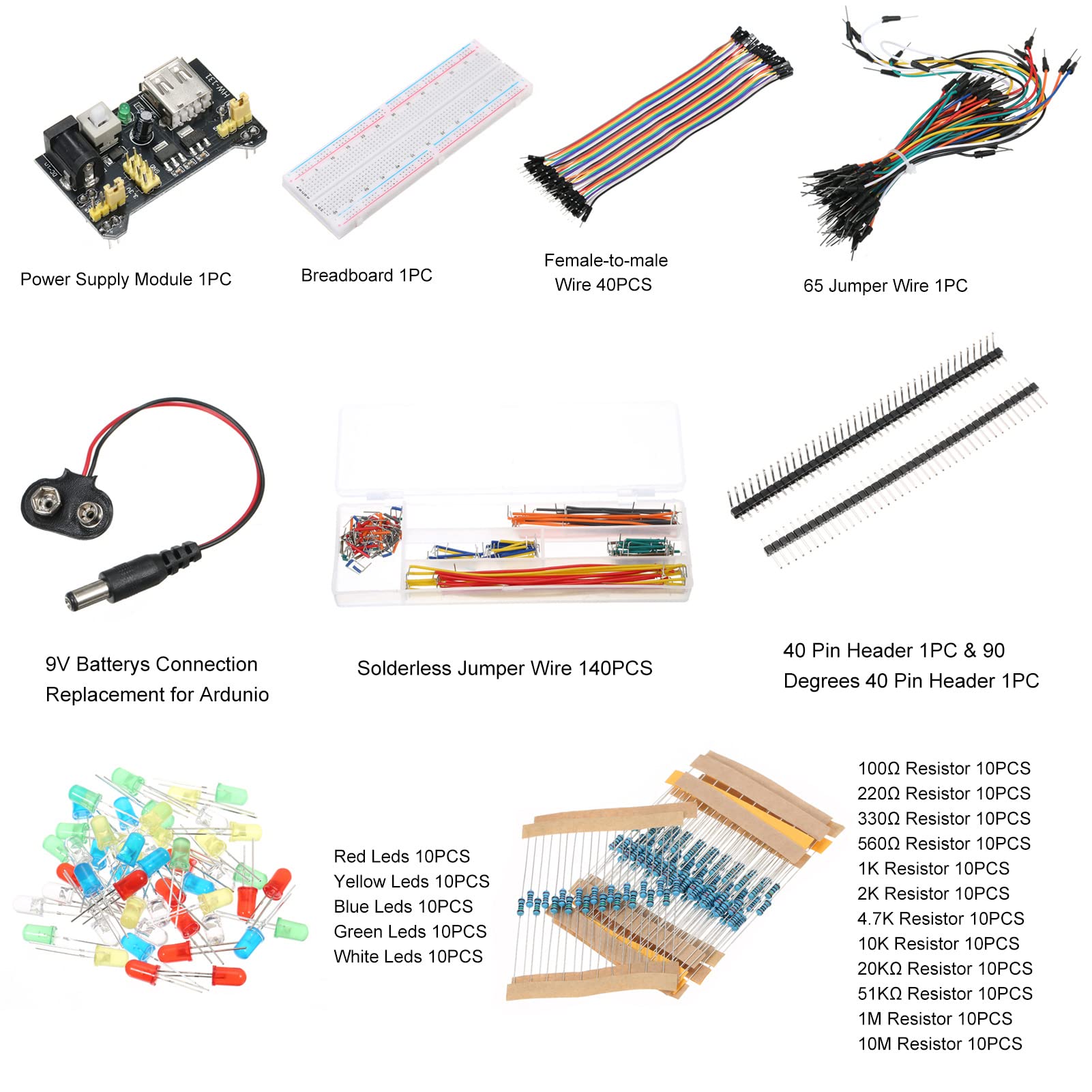 Zestaw do zabawy z elektroniką z płytką prototypową z 830 otworami, przewodami połączeniowymi, rezystorami, kondensatorami, diodami LED, potencjometrem, modułem zasilania, walizką