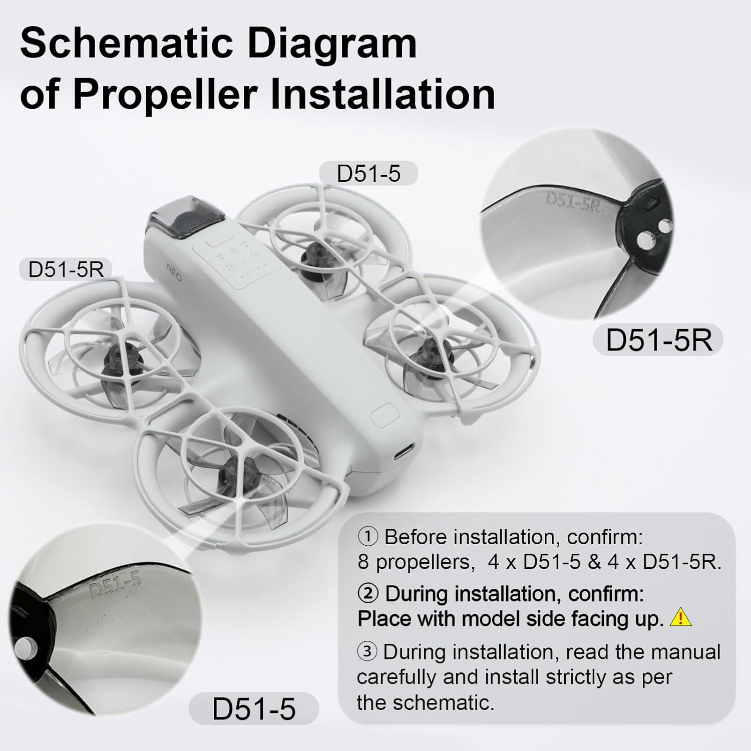 (Improved Version)-Drone Colorful Paddle Propeller for DJI NEO Silent Power Noise Reduction Replacement, Compatible with DJI Neo 2 (Crystal Gray)