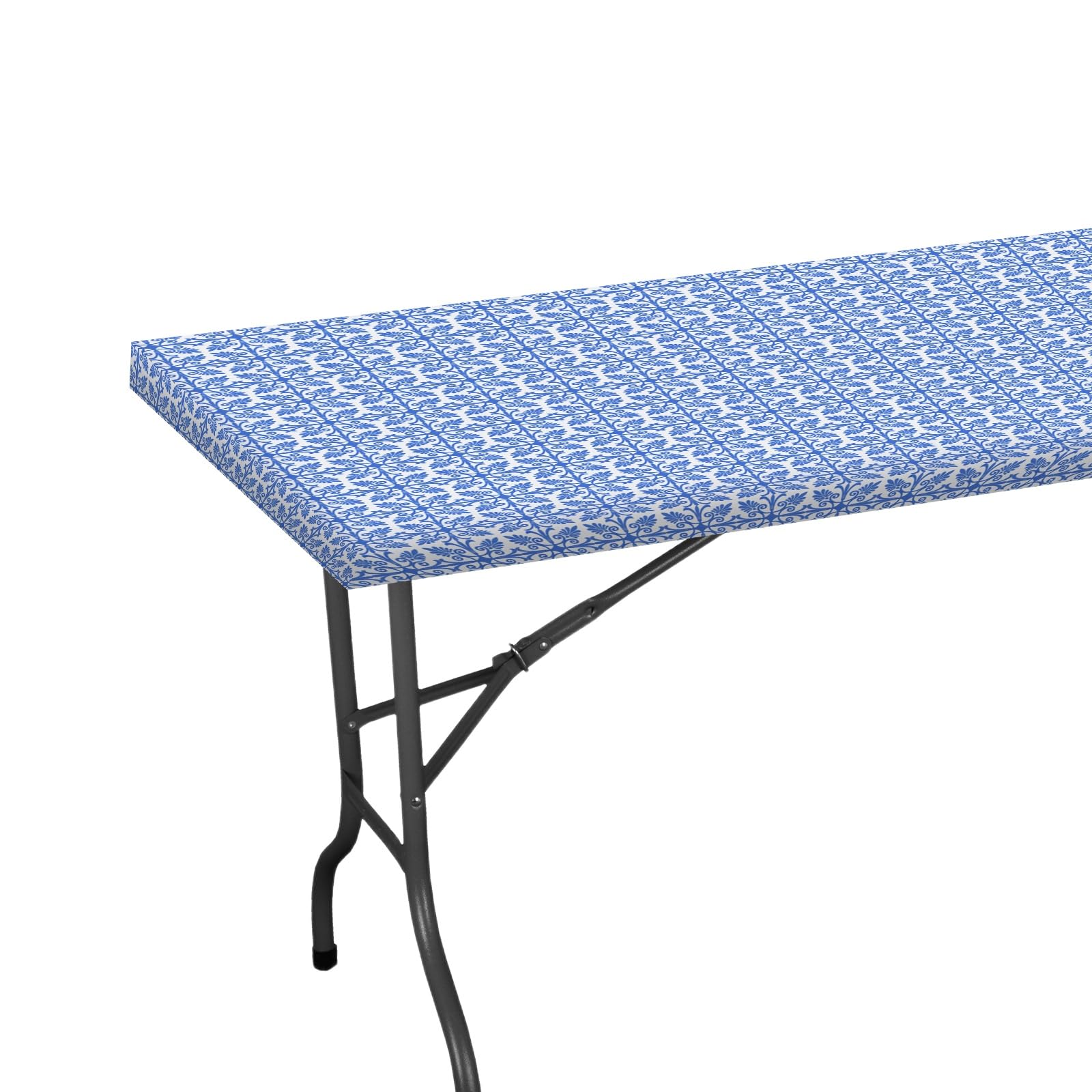 M METERXITY Rectangle Vinyl Tablecloth, 72"x30" Waterproof Flannel Backed Elastic Fitted Table Covers for 6 Foot Tables, Plastic Tablecloth for Picnic/Camping/Outdoor [Blue]