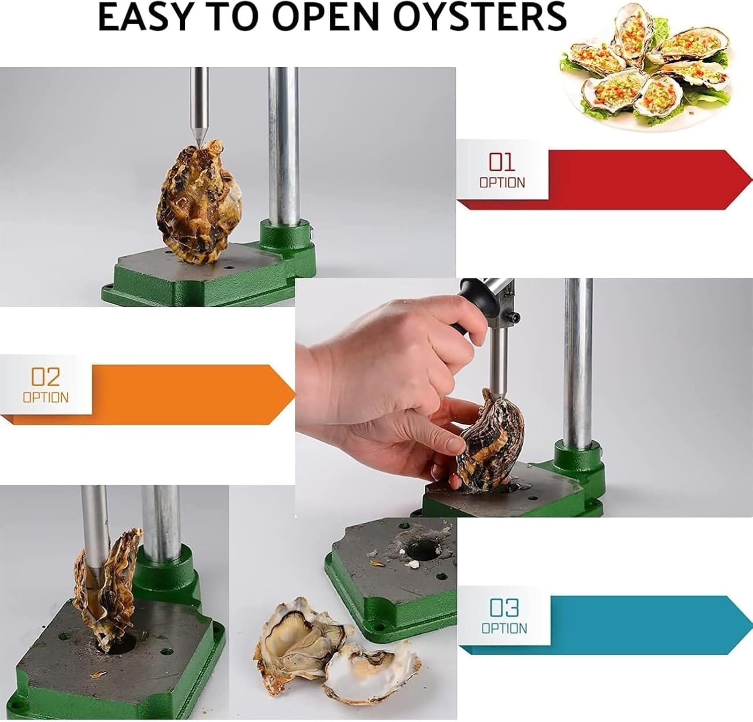 Oyster shucking tool, stainless steel professional oyster sheller with non-slip handle base, suitable for seafood market/home, easy to open, time-saving and labor-saving, high efficiency, suitable for