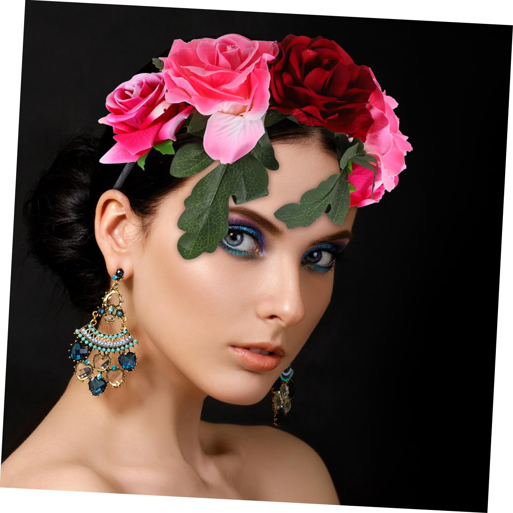 FOMIYES 3 Piezas Venda Diadema Dia De Los Muertos Diadema De Flores De Boda Diadema De Flores Navideñas Tocado De Flores Mexicanas Diadema De Flores De Mascarada Tela Cosplay Maquillaje