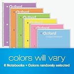 Oxford Les carnets de notes, Spiral Carnet 6 Faites votre valise, 1 Objet, document à large portée, 8" x 10-1/2", rose pastel, orange, jaune, vert, bleu, violet, 70 Feuilles, pour l'école, bureau