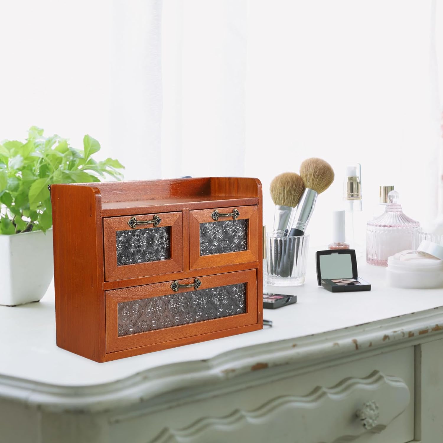 Vintage Wooden Desktop Display Cabinet Ample Storage Space Organizer for Stationery and Handicrafts Chic Tabletop Wood Rack Sturdy and Decorative Storage for Home and Office