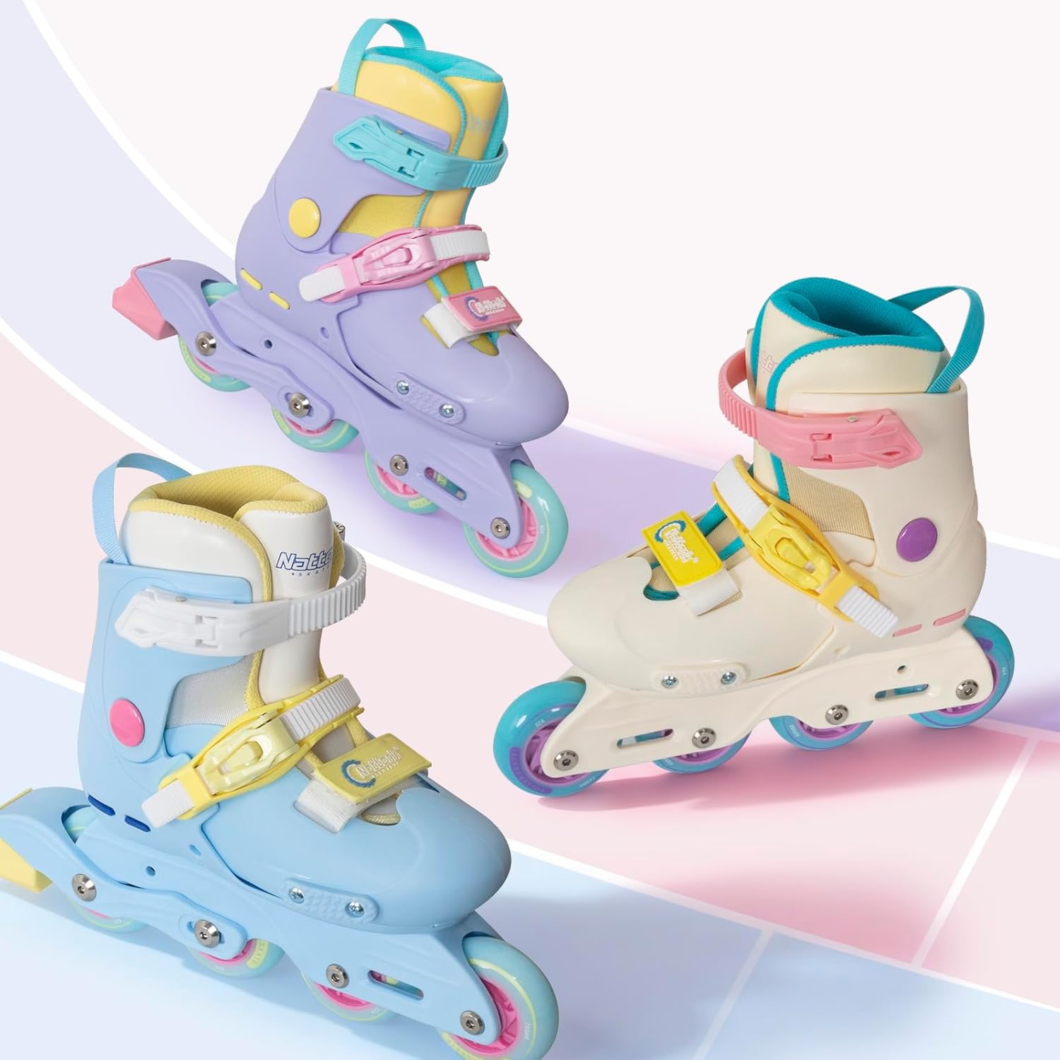 Nattork Inline Skates for Girls Kids Teens Boys Age 4-16, 4 Sizes Adjustable Blades Roller for Outdoor Indoor Birthday