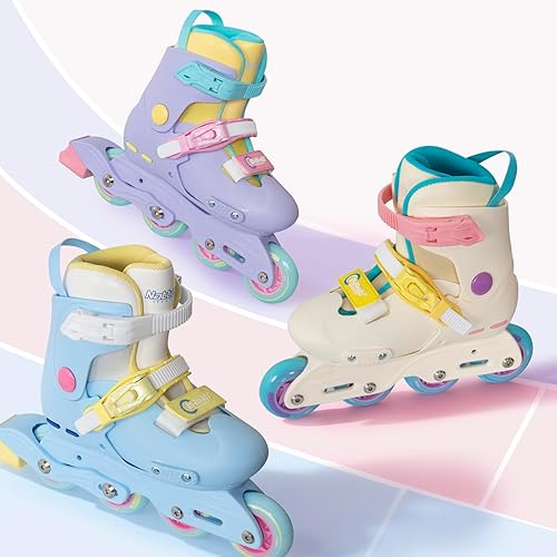 Miniatura 6 de Nattork Patines en línea para niñas, niños, adolescentes, niños de 4 a 16 años, 4 tamaños, cuchillas ajustables para cumpleaños en interiores y