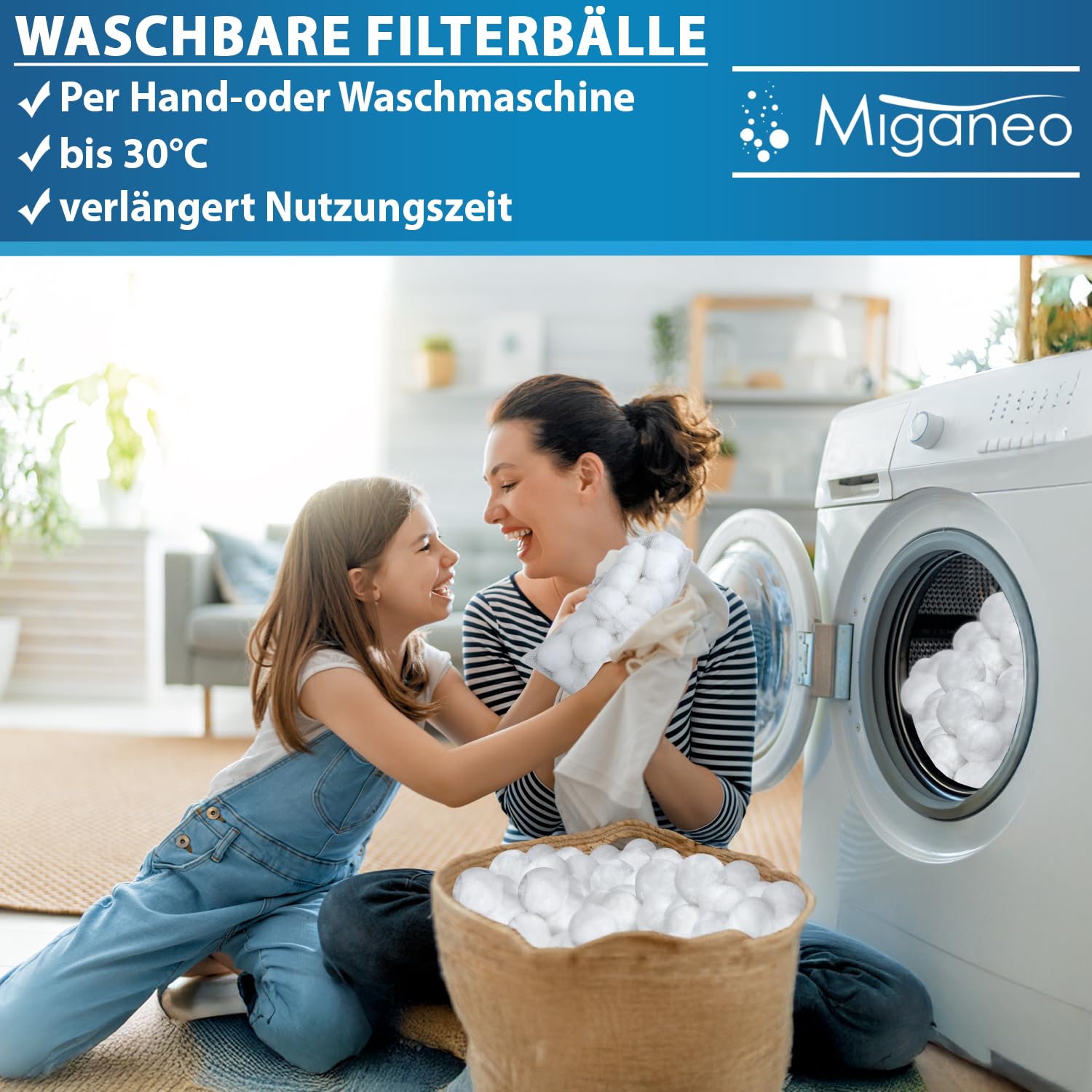 Miganeo Filteranlage Max Efficency 3,8m³ / h | für Pools bis zu 18.000 l – Mit Vorfilter, inkl. Filterbällen