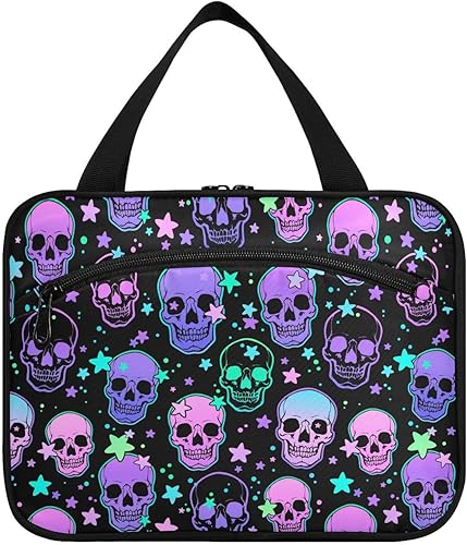 Miniatura 2 de MNSRUU Neceser colgante para mujer, bolsa de aseo para mujer, diseño gótico, mariposa, calavera, azul, organizador de artículos de aseo portátiles,
