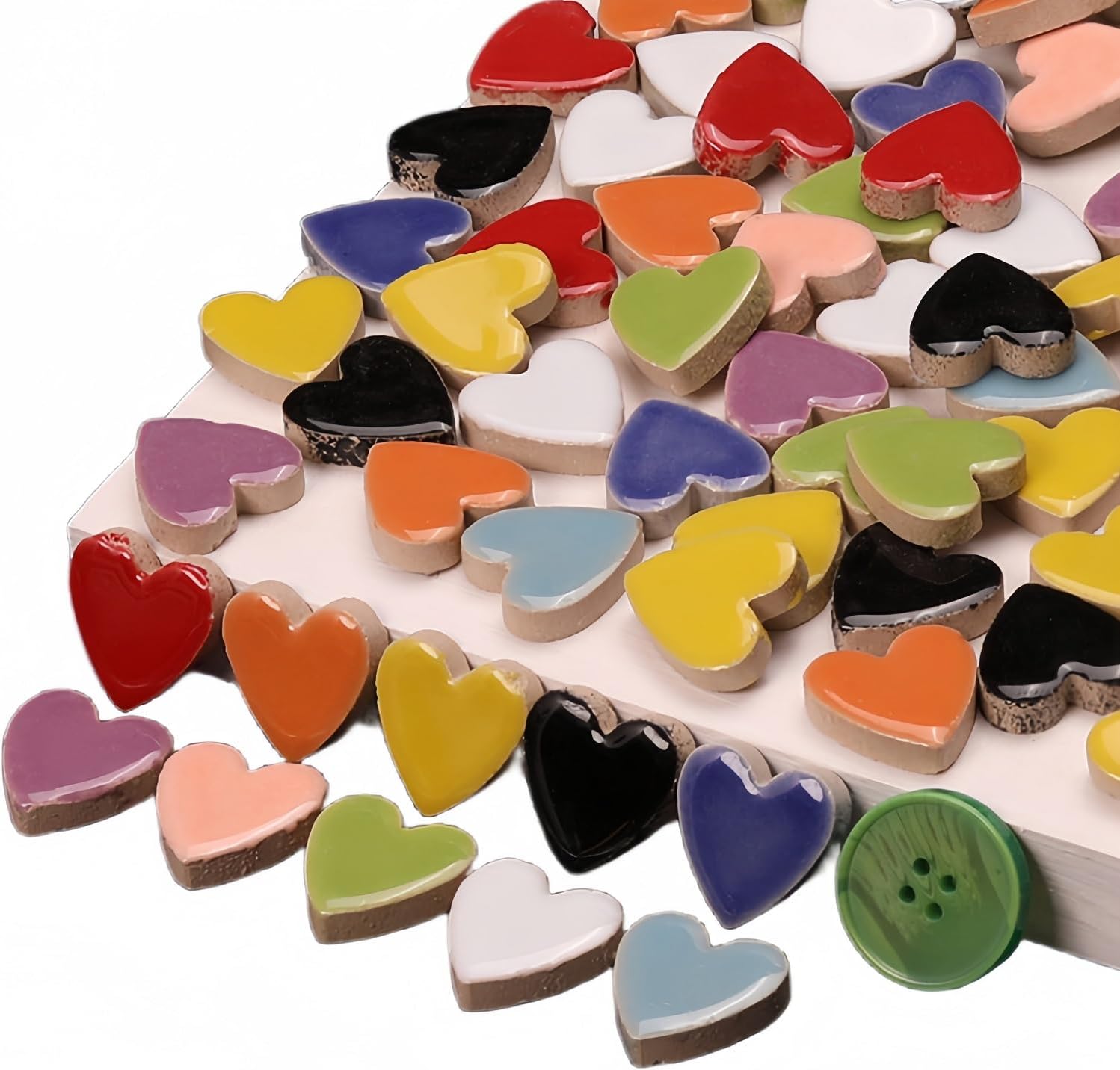 LiFschal Mosaic Tiles Stained Glass, Heart Shape Ceramic Mosaic Making with Handmade for DIY Art Crafts，Home Decorations -About 24Pcs 100G(0.22LB),Mixed Color