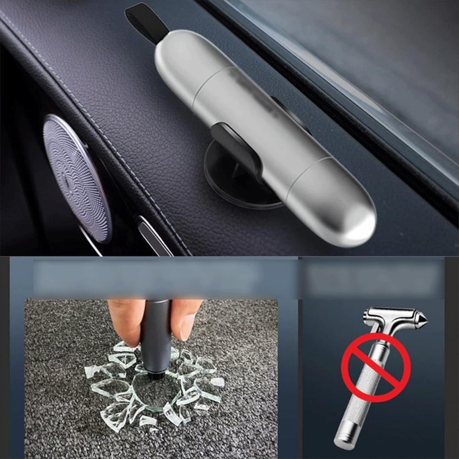 INLIMA Hammer Car Window Glass Breaker Cutter for Seat Belt Safety Hammer Life-Saving Escape Hammer Cutting Knife Escape Portable Blade Tool (Color : Grey)