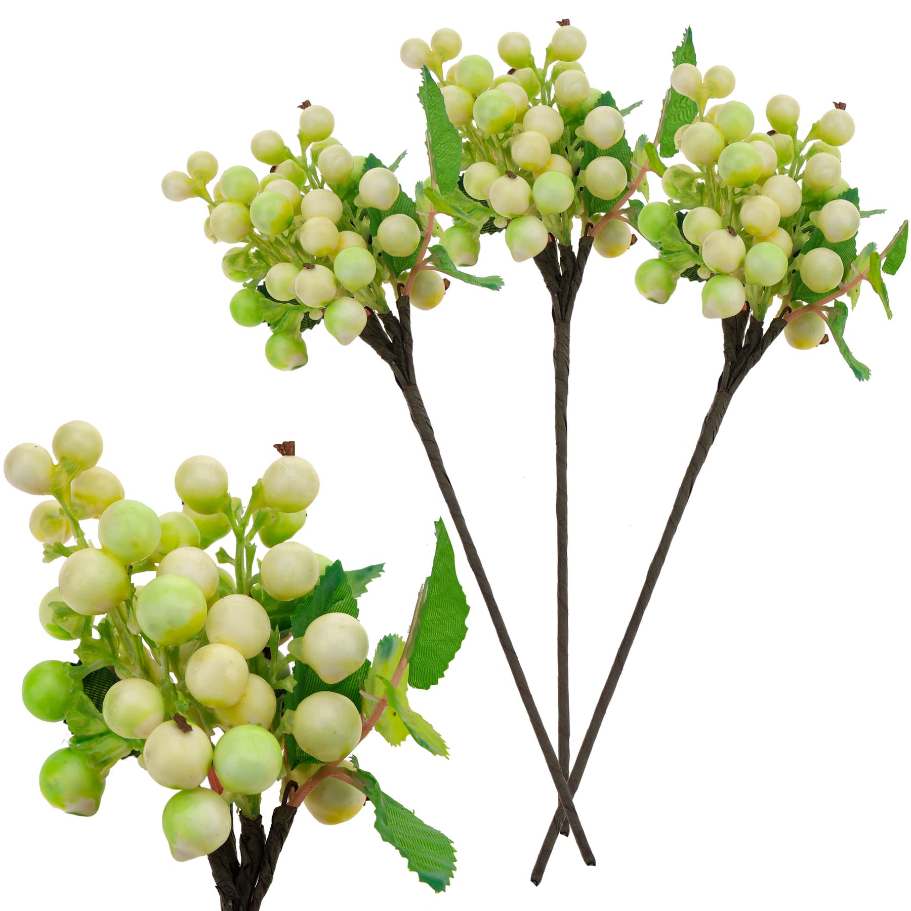 Meiwlong künstliche Beerenstämme Weiß-Salbei grüne gefälschte Blumen für Hochzeitssträuße, Bauernhaus Kränze, Weihnachtsbaum Decor-3 Pack