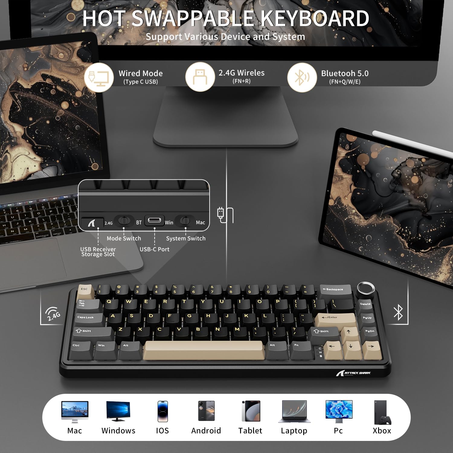 Amazon.com: ATTACK SHARK X66 Wireless 60% RGB Mechanical Gaming