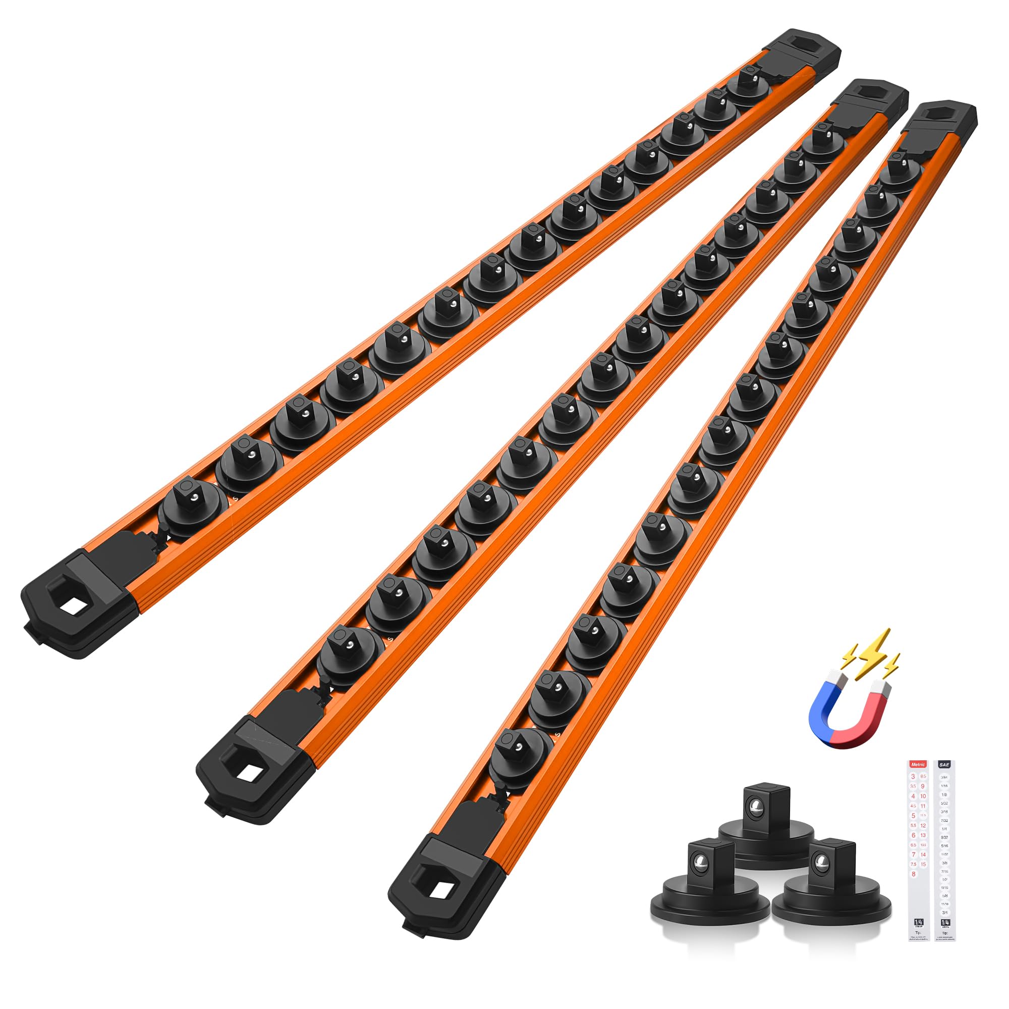 Reniteco Magnetic Socket Organizer Set, 3-Pack 1/4” Socket Rails