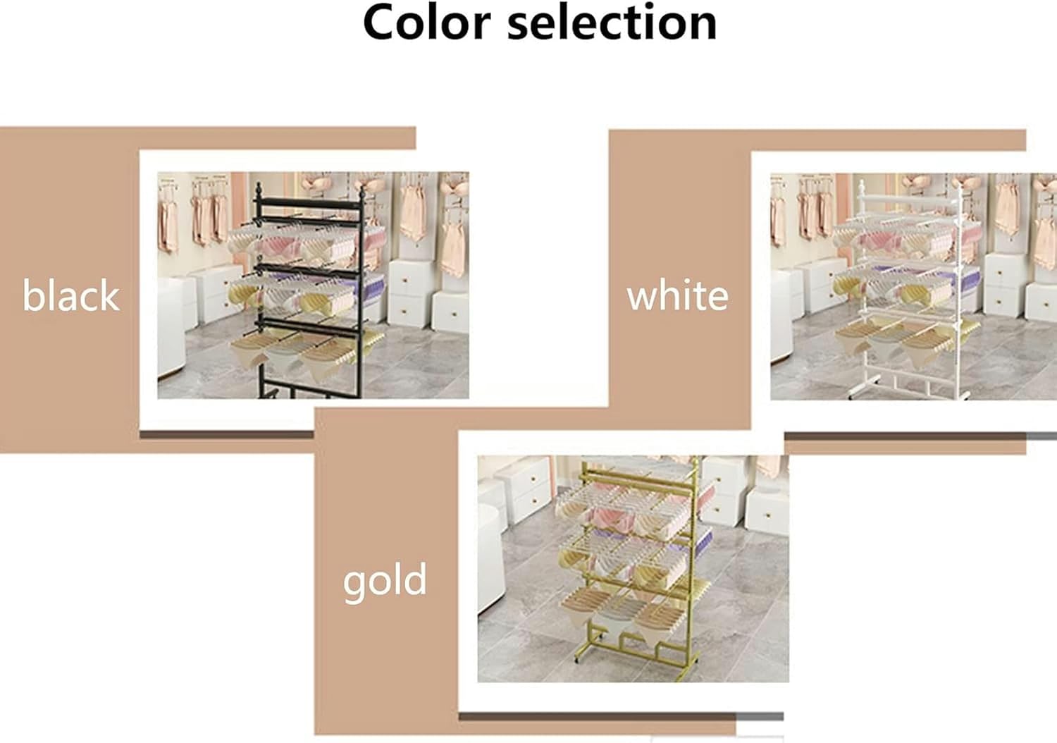 Commercial Underwear/Bras Display Rack with Storage Shelf, Space Saving Closet Organizer for Socks Accessories Scarves and Gloves, Lingerie Standing Bra Panties Underwear Stand Shelves