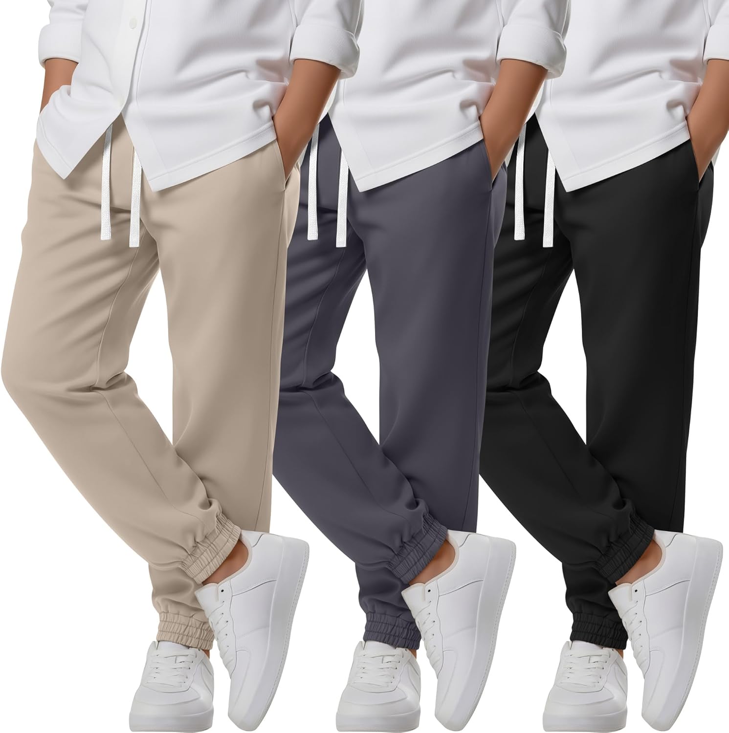 3 Pack Boy's Uniform Joggers Cotton School Sweatpants with Drawstring Side and Pockets Athletic Pants 6-16 Years