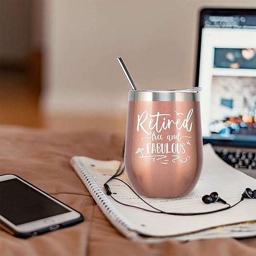 Miniatura 2 de ELEGANTPARK Regalos de jubilación para mujeres, vaso de vino 2023 para jubilados, gratis y fabulosos, regalos de cumpleaños para amigos jubilados,