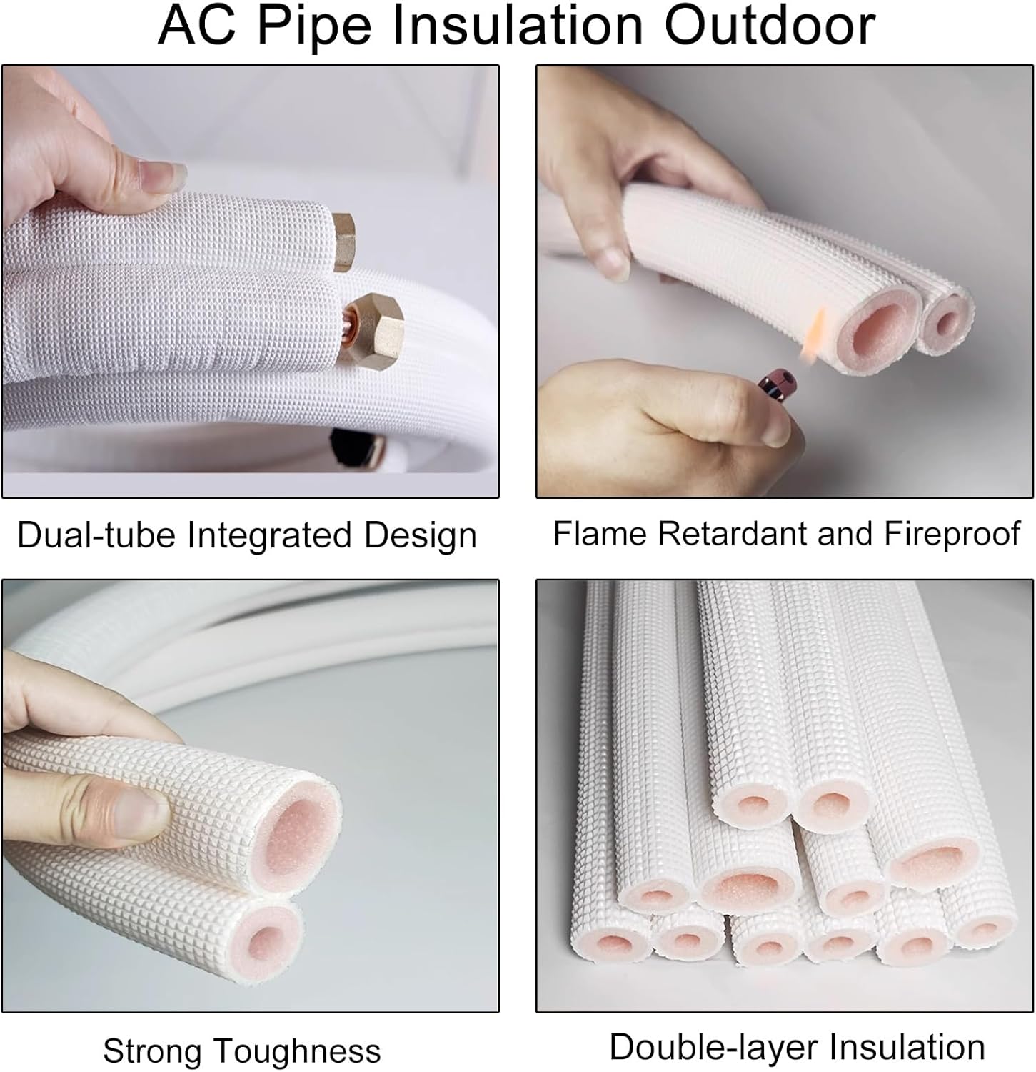 AC Pipe Insulation Outdoor, Copper Pipe Insulation Foam Tube, 3.3 ft Insulated Heat Preservation for Mini Split Copper, White/Pink(16mm(3/5")*6mm(1/5"))