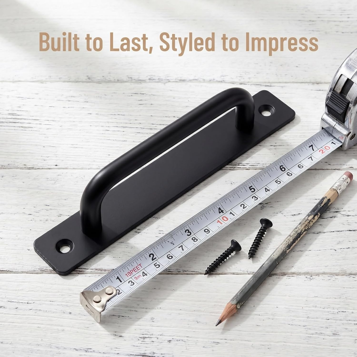 KALLORY Barn Door Handle Sliding Door Pull 8.26 inch Long Base Furniture Door Handle for Cabinet Closet Garage Home Office Hotel School 1 Pack with 2 Screws image 4