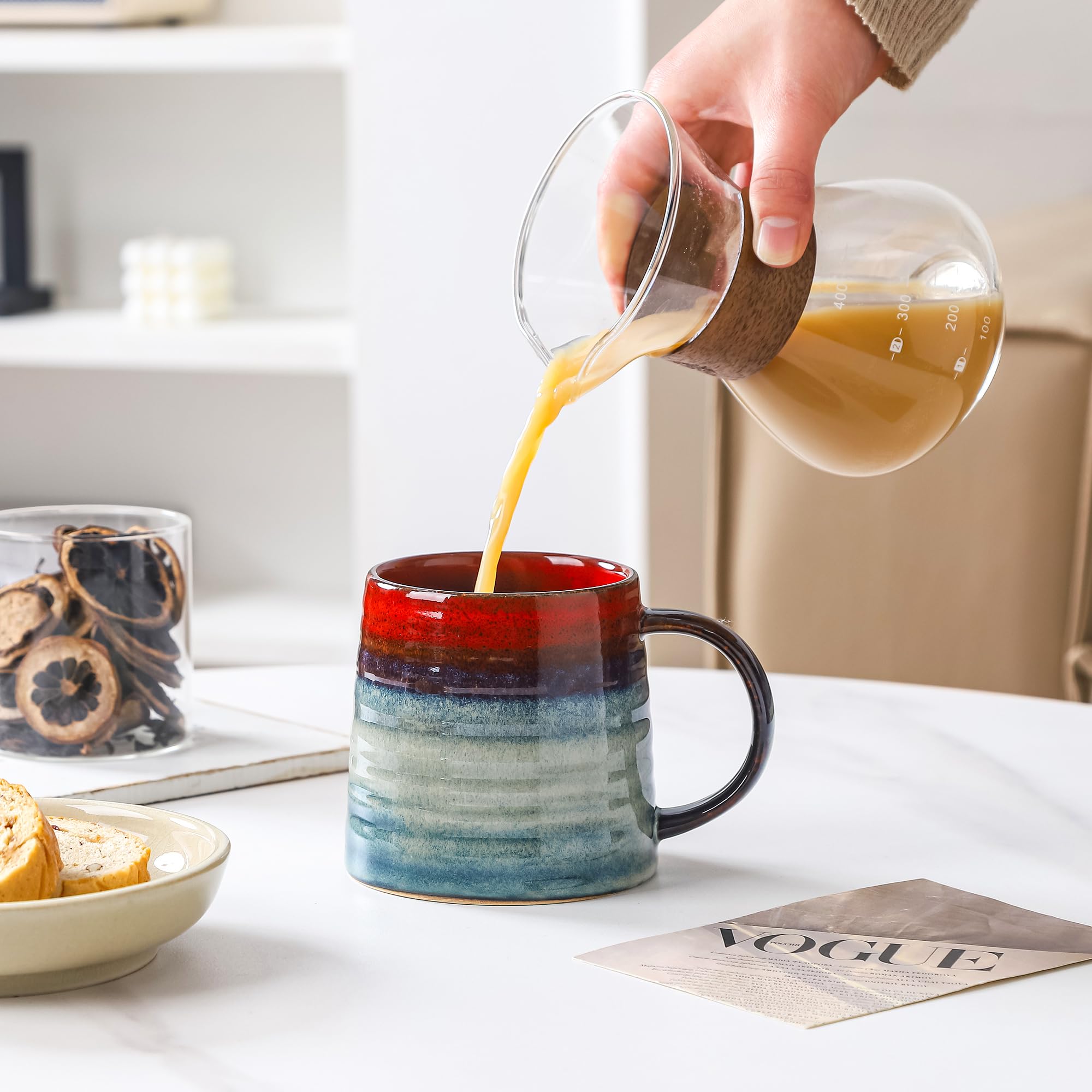 Amazon.com: masoline Large Ceramic Coffee Mug, Handmade Pottery Mugs, Tea Cups with Big Handle for Office and Home, 15.5 oz, Dishwasher and Microwave Safe (Ink Red) : Home & Kitchen