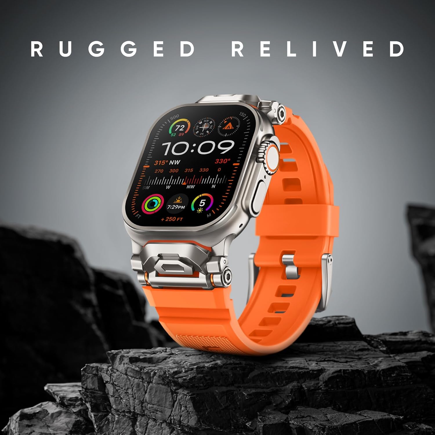 Rugged Bands Compatible for Apple Watch Ultra 3/Ultra 2/Ultra Band 49mm 46mm 45mm 44mm 42mm, Silicone Sport Strap with Durable Stainless Steel Connector for iWatch Series 11 10 9 8 7 6 5 4 3 SE Ultra