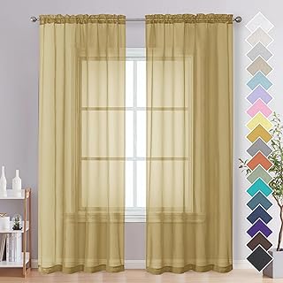 OVZME Gold Sheer Curtains 84 Inches Long 2 Panels - Soft Light Filtering Window Sheer Panels for Living Room/Bedroom, Top Dual Rod Pocket, 1 Pair, Each 42Wx84L Inches - Buy now