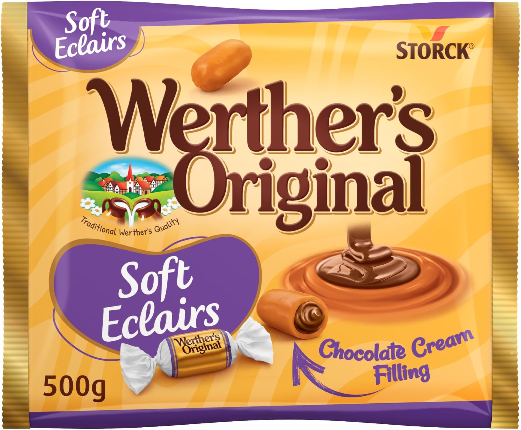 Classic Caramel Candies Caramel, Soft Eclairs with Creamy Filling, 500 g, Creamy Traditional Flavor Perfect For Sharing