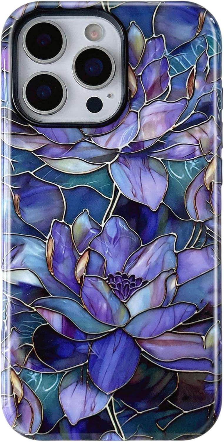 QLTYPRI Flower Case for iPhone 16 Pro Max for Girls Women,Purple Lotus