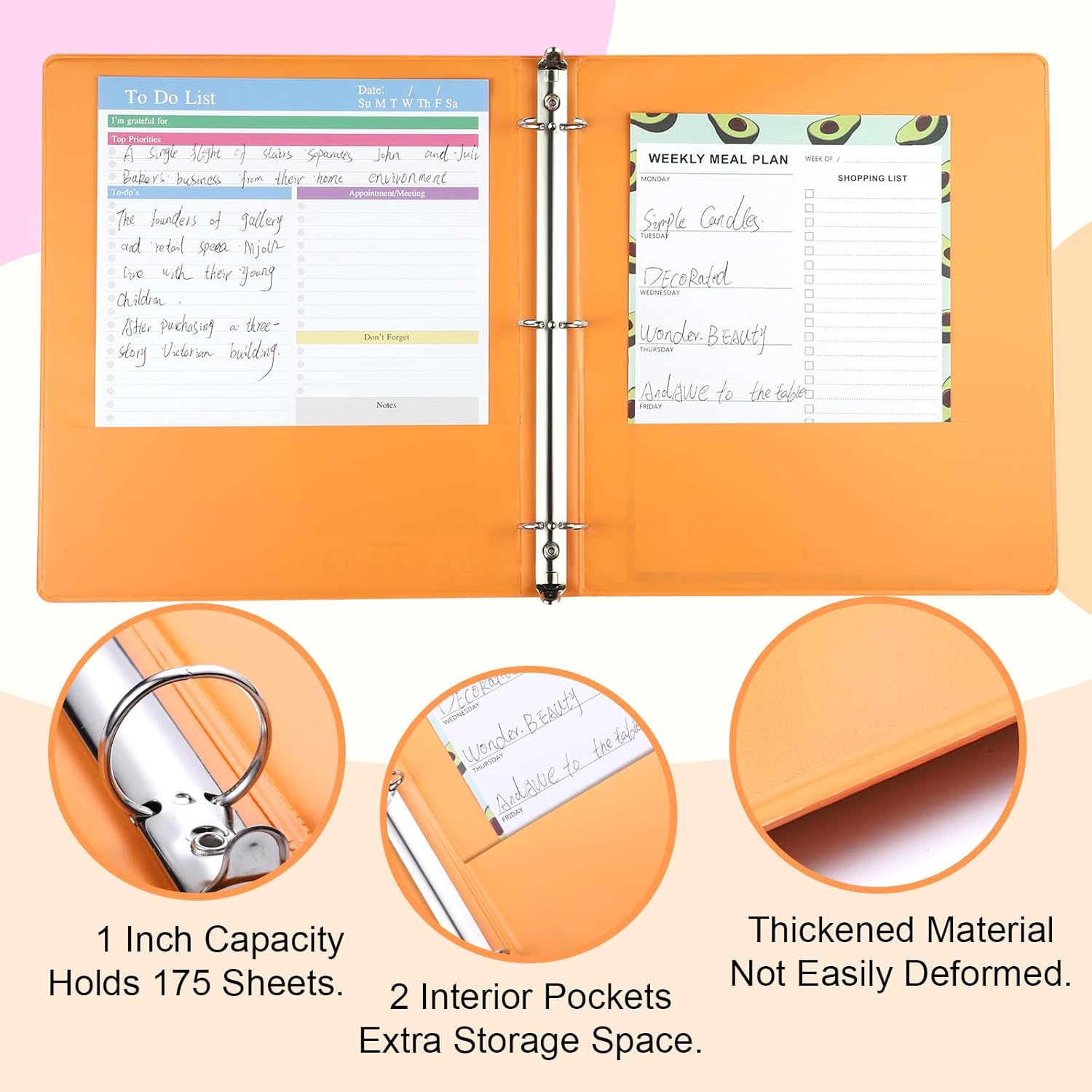 3 Ring Binder - 6 Pack, 1 Inch Binder with 2 Interior Pockets & Clear View Overlay, Large Capacity, Round Ring Binders for Office Supplies, School & Home (6 Colors)