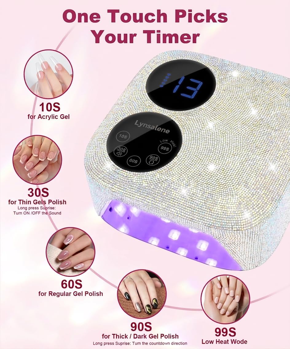 80W Cordless Nail Lamp with Magnetic Detachable Base, Dual-Screen Display & Gel Nail Light, Professional UV/LED Light for Gel Nails Fast Curing All Gel Polishes (Diamond)