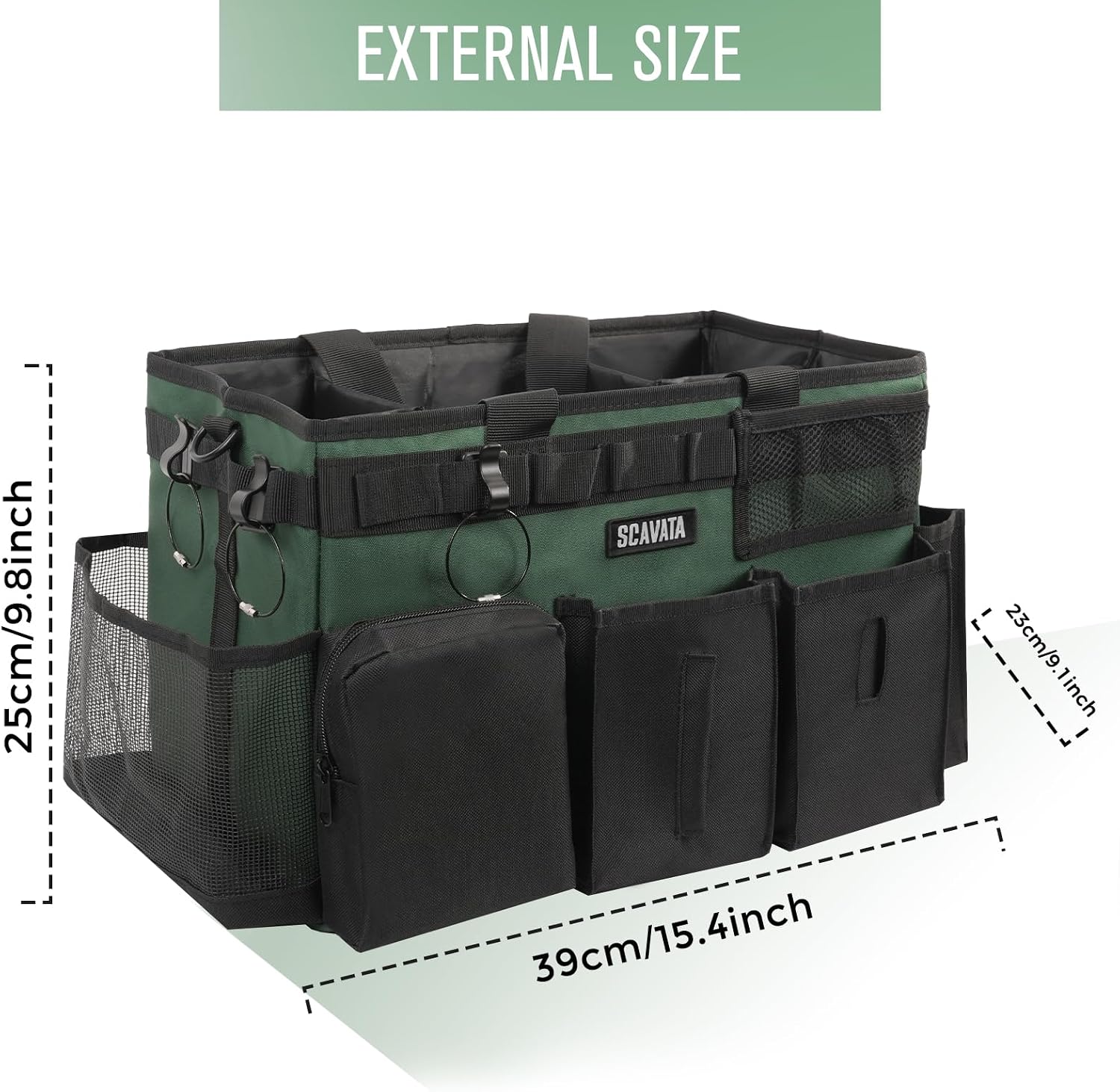 SCAVATA Wearable Cleaning Caddy Bag, Cleaning Caddy Supplies Organizer with Handle & Shoulder Straps for Housekeepers, Under Sink & Car Cleaning Tool Organizers with 4 Foldable Divider (TreeGreen)