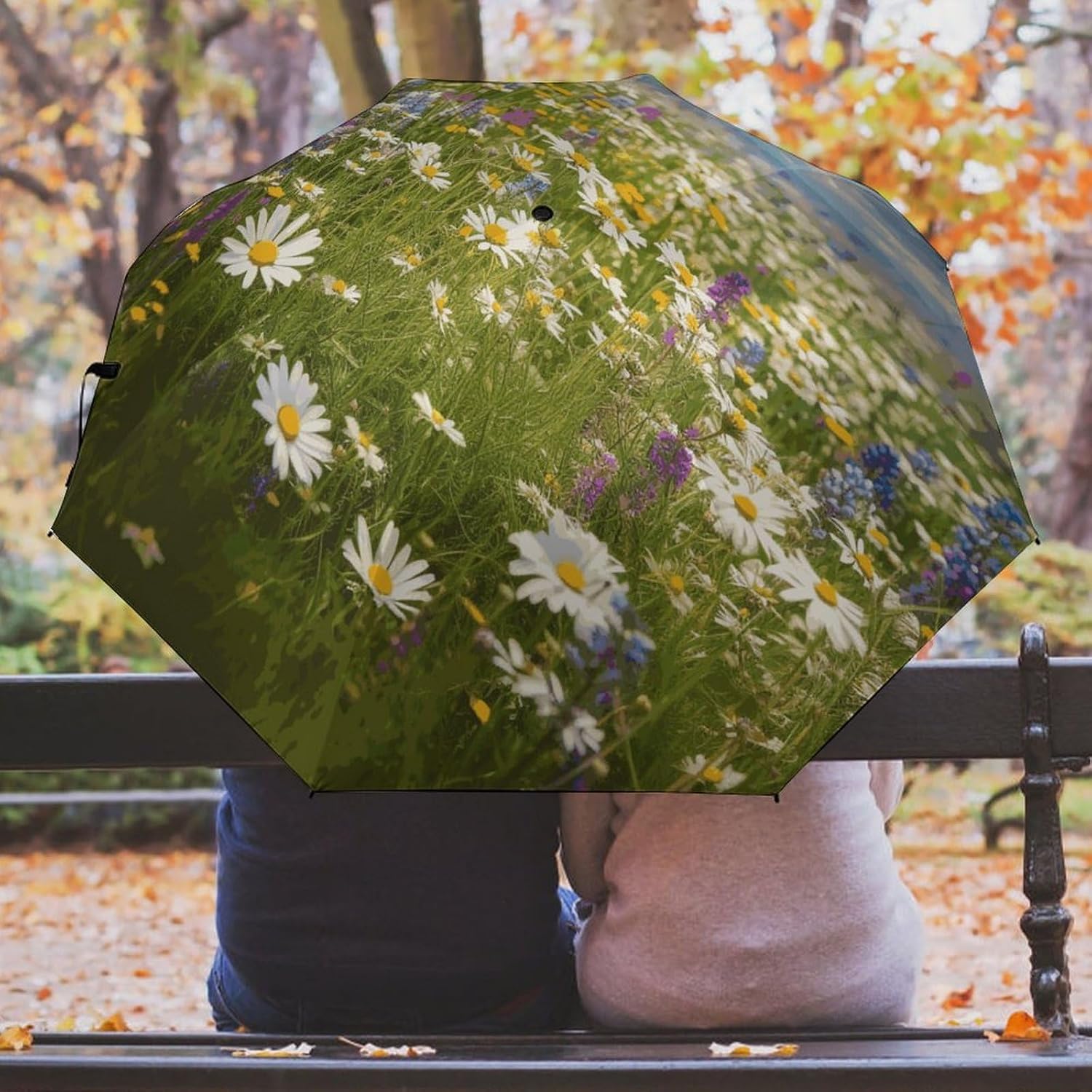 Spring Meadow Flowers Umbrella Extra Large Folding, Travel Umbrella Windproof, Compact, Golf Umbrella With Unique Patterns, Fashionable And Beautiful for Men And Women.