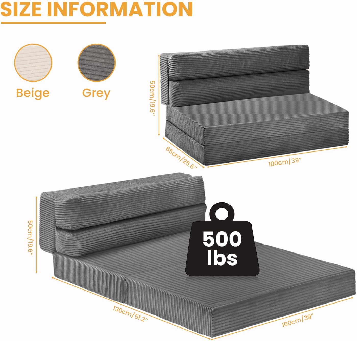 Folding Mattress Twin, 3 in 1 Convertible Sofa Bed Foldable Couch Bed Floor Couch Lounge Sleeper Mattress for Living Room, Guest Room