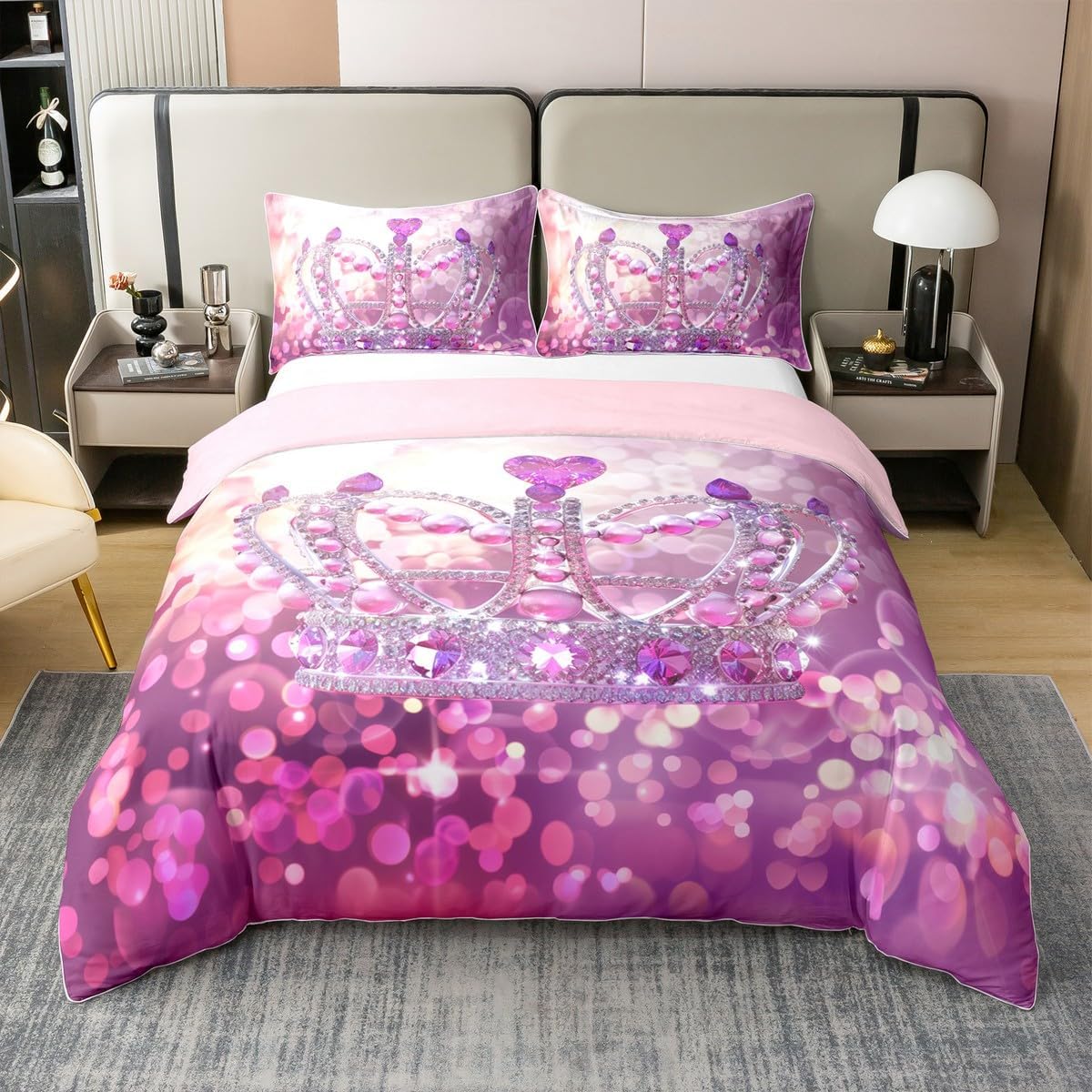 Erosebridal Cute Bird Comforter Cover Queen, Cup Tea Garden 100% Organic Cotton Duvet Cover, Purple Petals Flowers Bedspread Cover, Lavender Fresh Natural Quilt Cover for Woman Adult