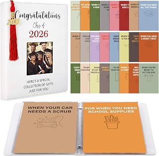 Epakh Red Class of 2026 Graduation Gifts Card Book with Tassels, Congratulations Grad PU Leather Cover Photo Album Keeper Organizer Books with 24 Pages for College High School Survival Kit