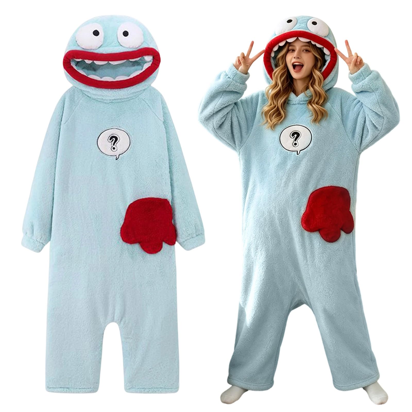 Genérico Pijama de Monstruo para Mujer y Hombre, Mono con Capucha de Franela, Pijama de Cuerpo Entero Acogedor con Bolsillos, Otoño Invierno Disfraz Bocazas Dormir Unisex para Hogar y Halloween
