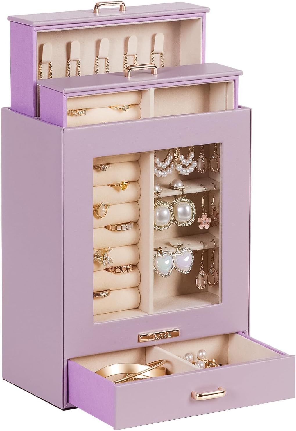 Homde Jewelry Organizer Girls Women Jewelry Box for Necklaces Rings Earrings Gift Bracelets Storage Case (Grey Purple + Gold)