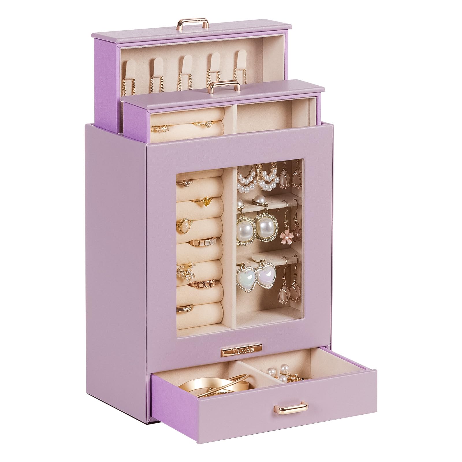 Homde Jewelry Organizer Girls Women Jewelry Box for Necklaces Rings Earrings Christmas Gift Bracelets Storage Case (Grey Purple + Gold)