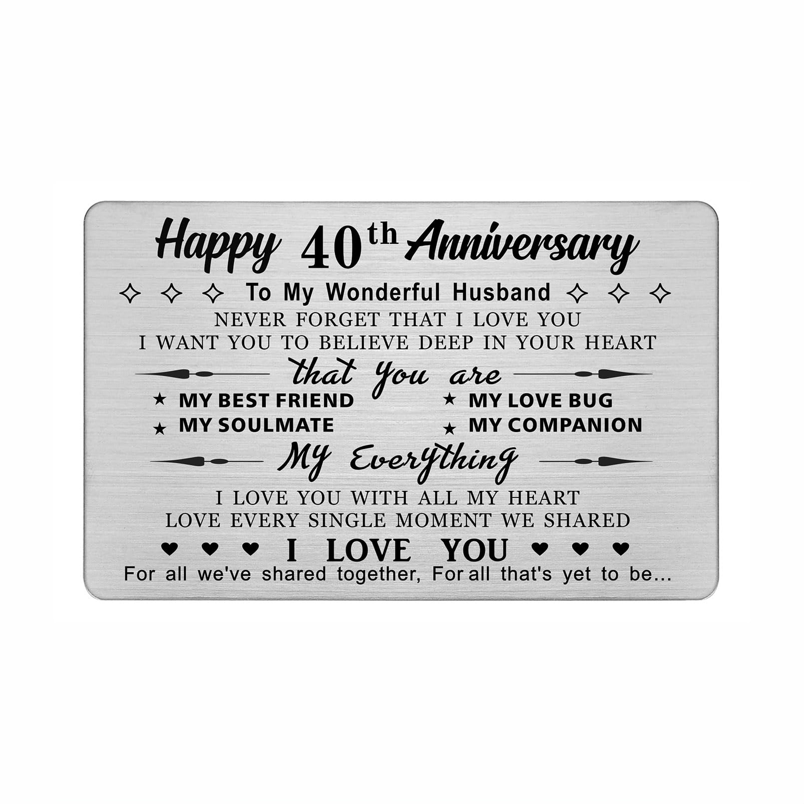 DEGASKEN 40th Anniversary Card Husband Him, I Love You With All My Heart, 40 Year Ruby Metal Keepsake Greeting Card Gifts Men
