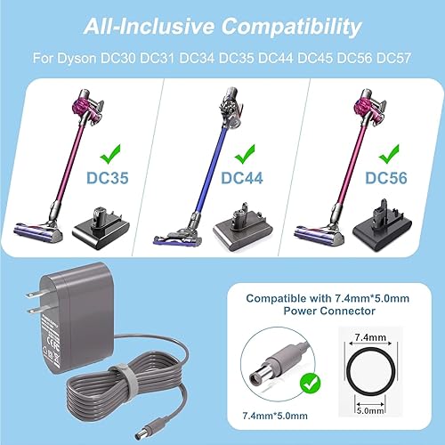 Miniatura 2 de VHBW Cargador de 24.35 V para aspiradora Dyson DC35 DC30 DC31 DC34 DC44 DC45 DC56 DC57, cargador Dyson de repuesto PN 917530-11 01 02 17530-02 03 (6