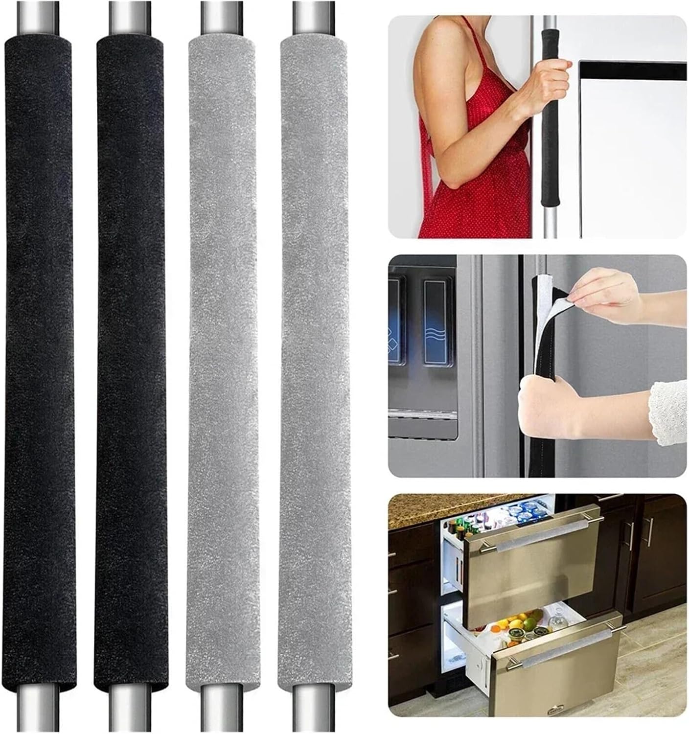 Refrigerator Door Handle Covers 2Pcs Refrigerator Oven Door Handle Cover Kitchen Appliance Protect Home Decors Velvet Cloth Covers(Gray)