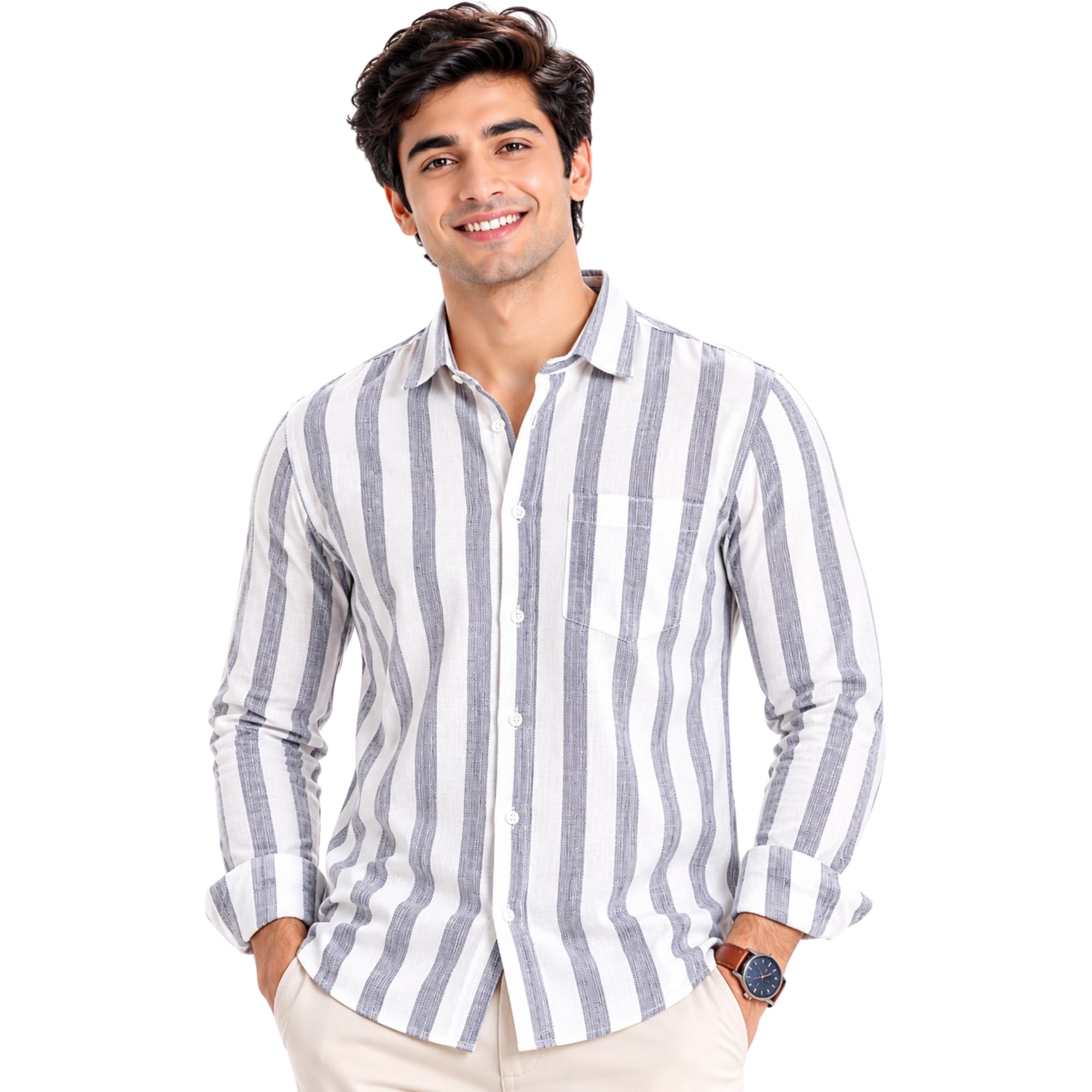garment globe Buy Cotton Men's Long Sleeve Check Shirt with Slimfit Soft Coller Men’s Striped Casual Stylish Cotton Shirt for Men-picture-12
