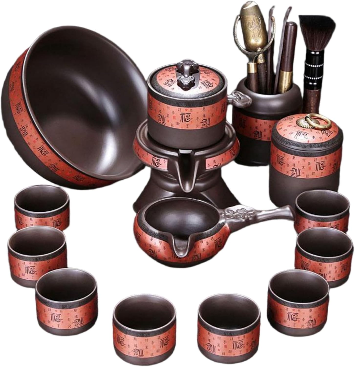 MOYEE 懒人茶具套装家用防烫泡茶壶整套石磨半 Fully Automatic Tea Set,全自动 Purple Sands Ceramic TeaSet,紫砂功夫茶杯中式 A190