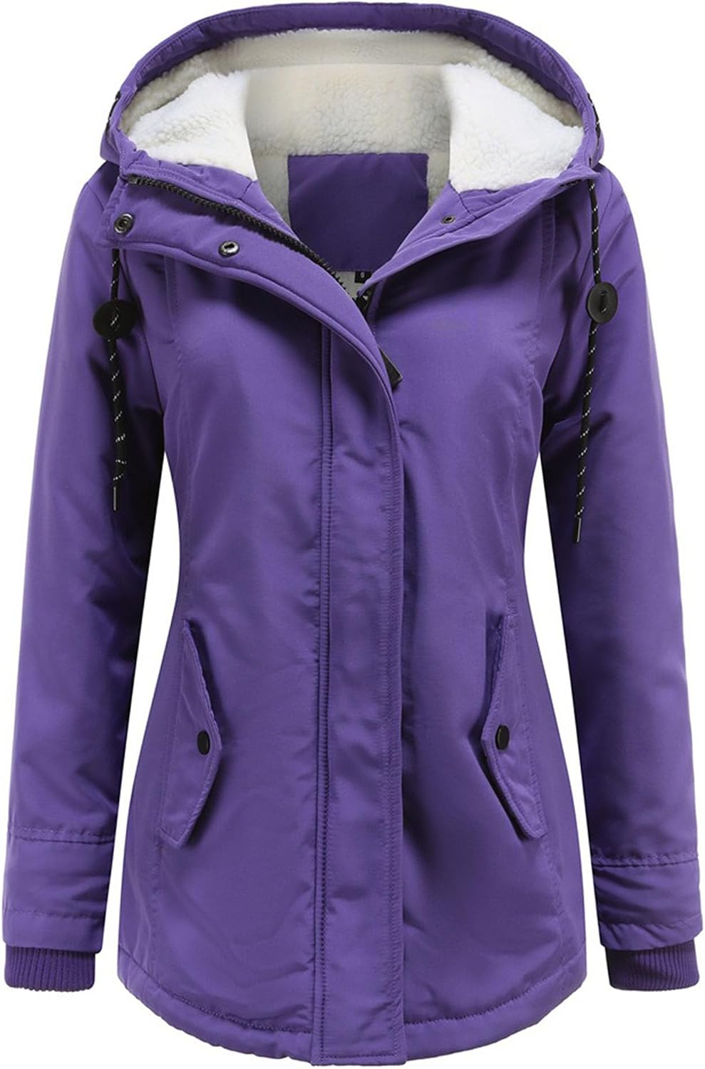 Maiyifu-GJ Women's Warm Winter Hooded Coats Thicken Fleece Snow Jacket Faux Fur Parka with Pockets (Purple-2,Medium)