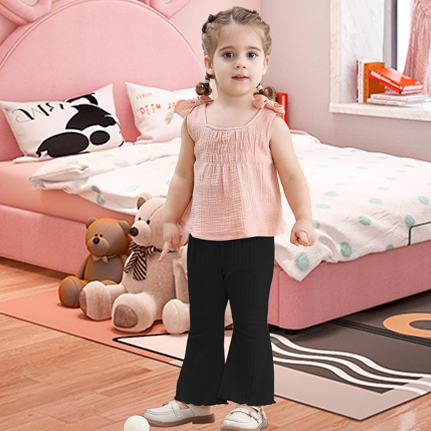3 Pack Baby Girls Pants Solid Ruffled Ribbed Toddler Flared Pants Newborn Bell Bottoms Infant Leggings