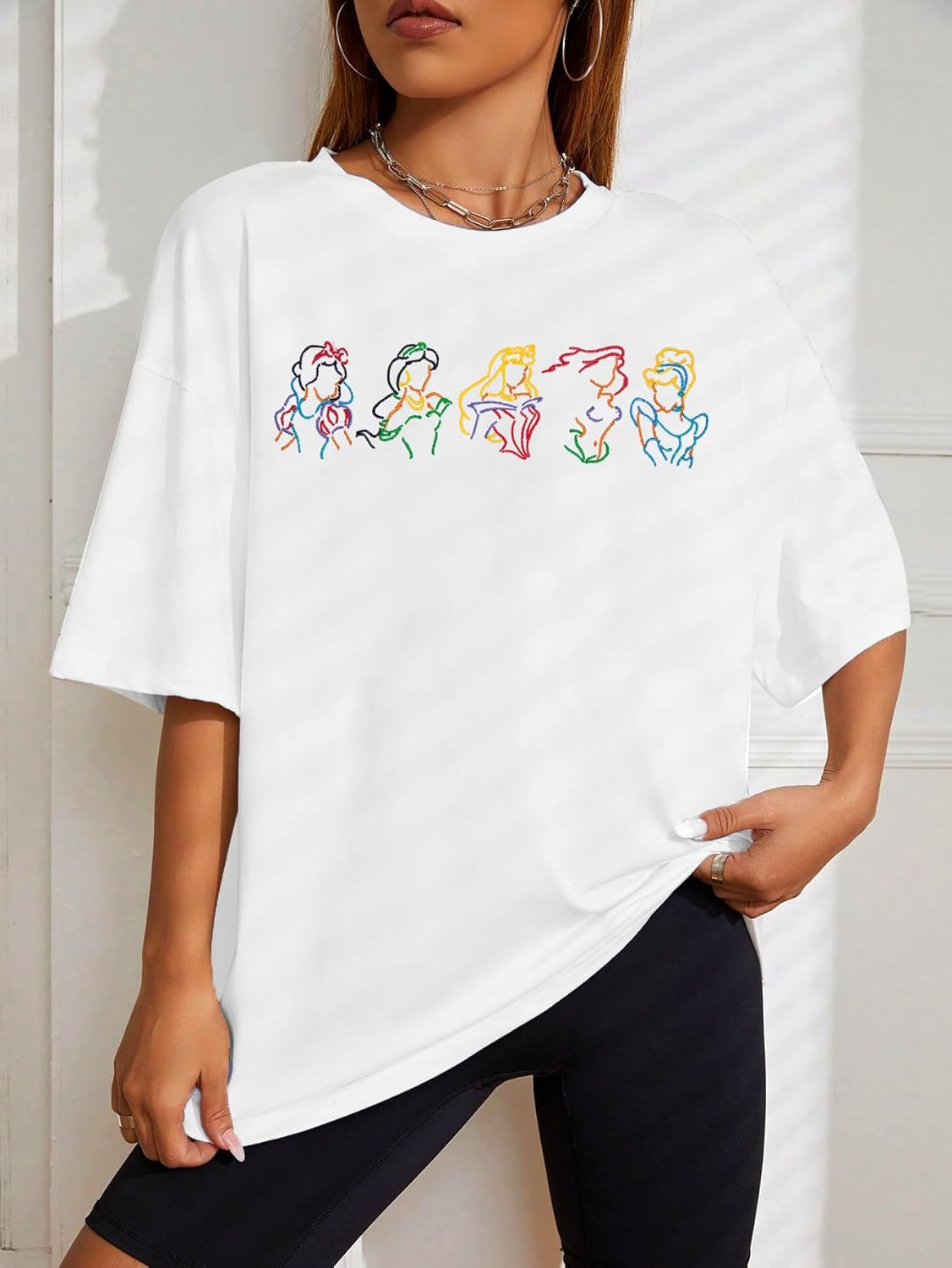 Magical Shirt for Women Embroidered Princess Dress Graphic Oversized T Shirt Women Family Holiday Vacation Tee Tops - Image 2