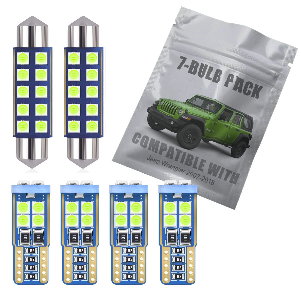 EBAIFUN 7-pc Ice Blue LED Interior Light Kit Compatible with Jeep Wrangler JK 2-Door 4-Door 2007 2008 2009 2010 2011 2012 2013 2014 2015 2016 2017 Map Dome Trunk License Plate Bulb Replacement Package