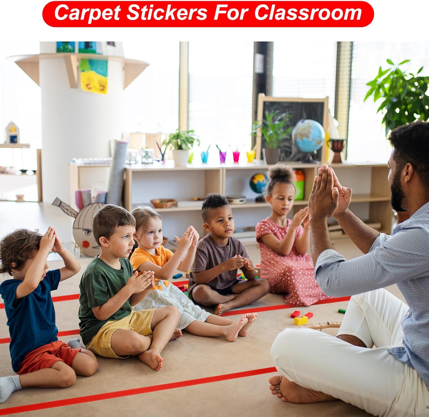 PATIKIL 6 Rolls 157Ft Carpet Marker Strips, Nylon Floor Tape for Areas and Flow Line Up for Classroom, Social Distance, Office, Red