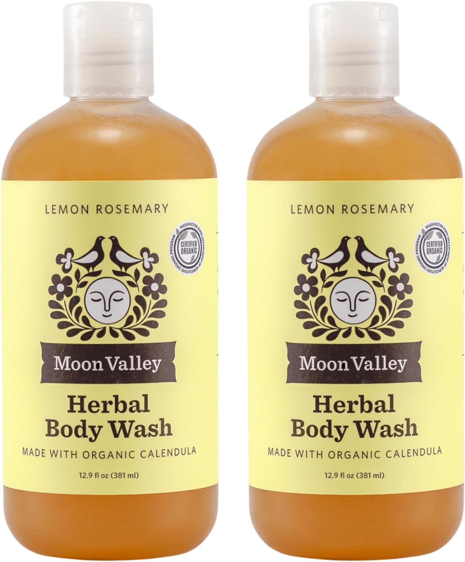 Herbal Body Wash, Lemon Rosemary by Moon Valley, All Natural Ingredients, No Parabens, Vegan, Moisturizing Essential Oils, Two Pack