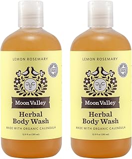 Herbal Body Wash, Lemon Rosemary by Moon Valley, All Natural Ingredients, No Parabens, Vegan, Moisturizing Essential Oils, Two Pack
